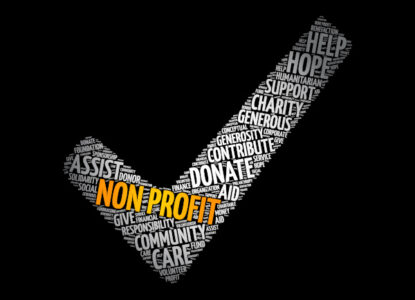 Non Profit check mark word cloud, social concept background